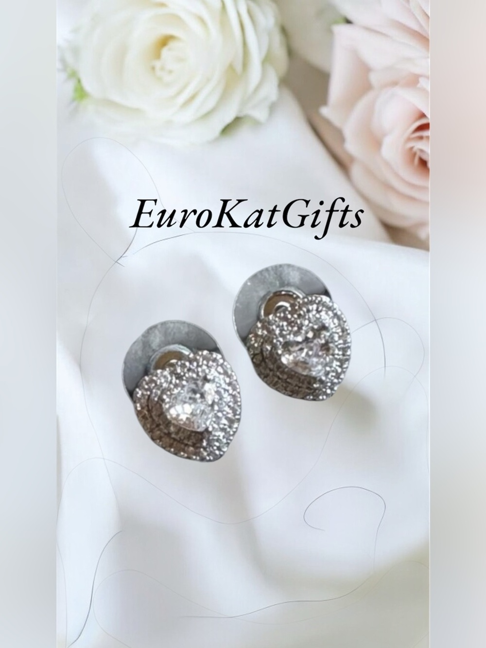 J. CREW Heart Halo Crystal Stud Earrings - Silver-tone NEW - Picture 4 of 7